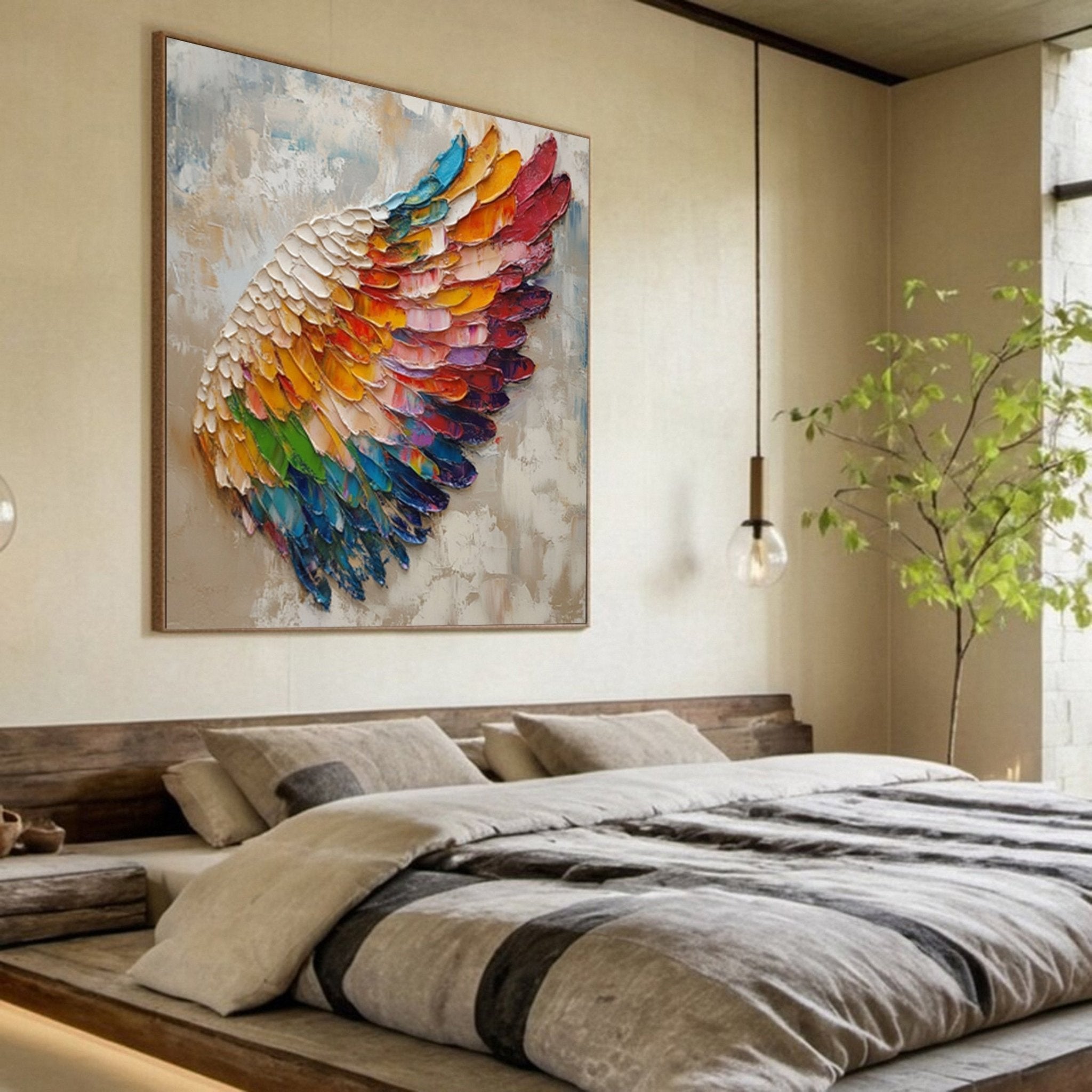 3D Heavy Texture Rainbow Angel Wing Oil Painting JK0078 - Viral Wall Art